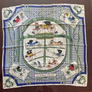 Hermes Scarf Carre Les Voitures Nouvelles "New Cars" Cream, purple, green